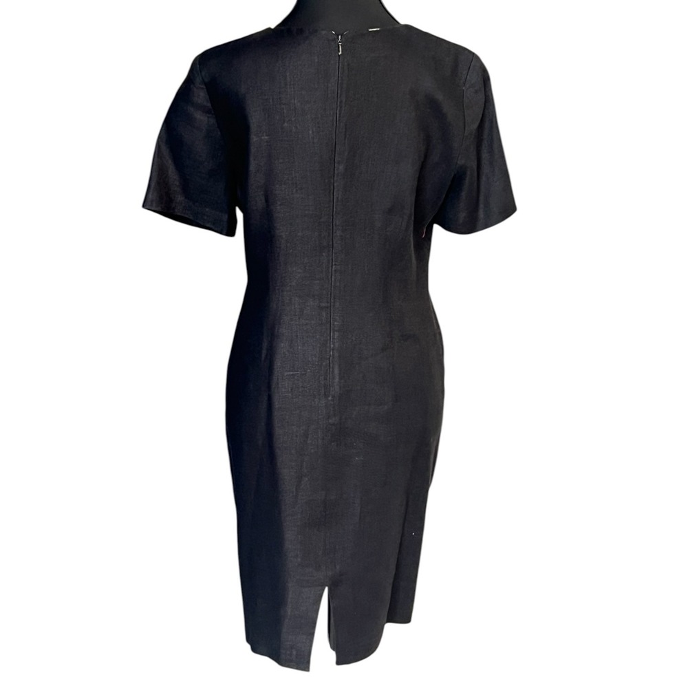 Carole Little Petite Black Linen Embroidered Dress 6P - Picture 3 of 9